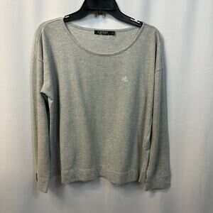 Lauren Ralph Lauren Long Sleeve Gray Top Cotton Blend Soft Large